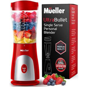 Mueller Smoothie Blender for Smoothies - Personal Blender for Shakes, Frozen Drinks, Baby Food & More, 15oz Travel Cup and Lid, Durable Stainless Steel Blades for Powerful Blending Performance, Red