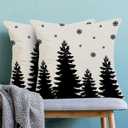 CXMEIFLY Christmas Pillow Covers 16x16 Inch Set of 2 Cream Black Christmas Tree Snowflakes Decor Throw Pillows Winter Xmas Holiday Outdoor Cushion Cases for Couch Bed Decorations