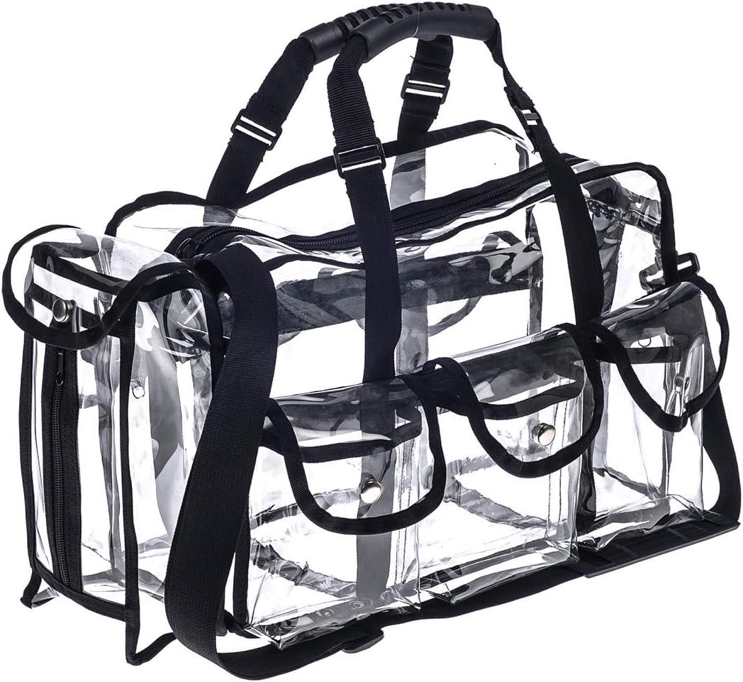 Professional Clear PVC Makeup Kits Organizer Make up Set Bag MUA Carry All Artist Transparent Vinyl Travel Cosmetic Bag with 6 External Pockets & Tissue Holder