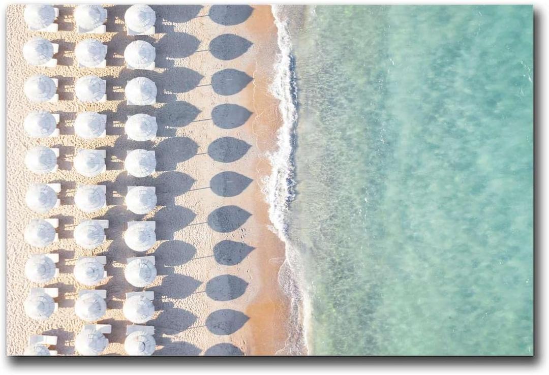 Canvas Painting Wall Picture Printing Beach Photography Coastal Ocean Aerial Gray Malin Inspired Umbrella Beach Print Fine Art Photography Home Decor Suitable for Living Room Bedroom Office Decoration 31x23"