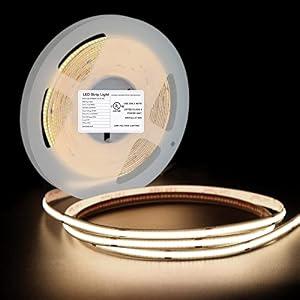 QiGe UL-Listed COB LED Strip Light 4000K, 5m/ 16.4ft DC 24V LED Strips, Dimmable High Lumen COB Tape Light, CRI 85+ Flexible Natural White LED Rope Lights for Bedroom, Stage, Home, Kitchen, DIY Lighting.