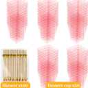 50 Packs Square Appetizer Cups with 100PCS Bamboo Stickers for Party,Clear Plastic Charcuterie Cups with Sticks Suitable for Fruit, Snack, Dessert,Parfait(Pink), 5 ounces