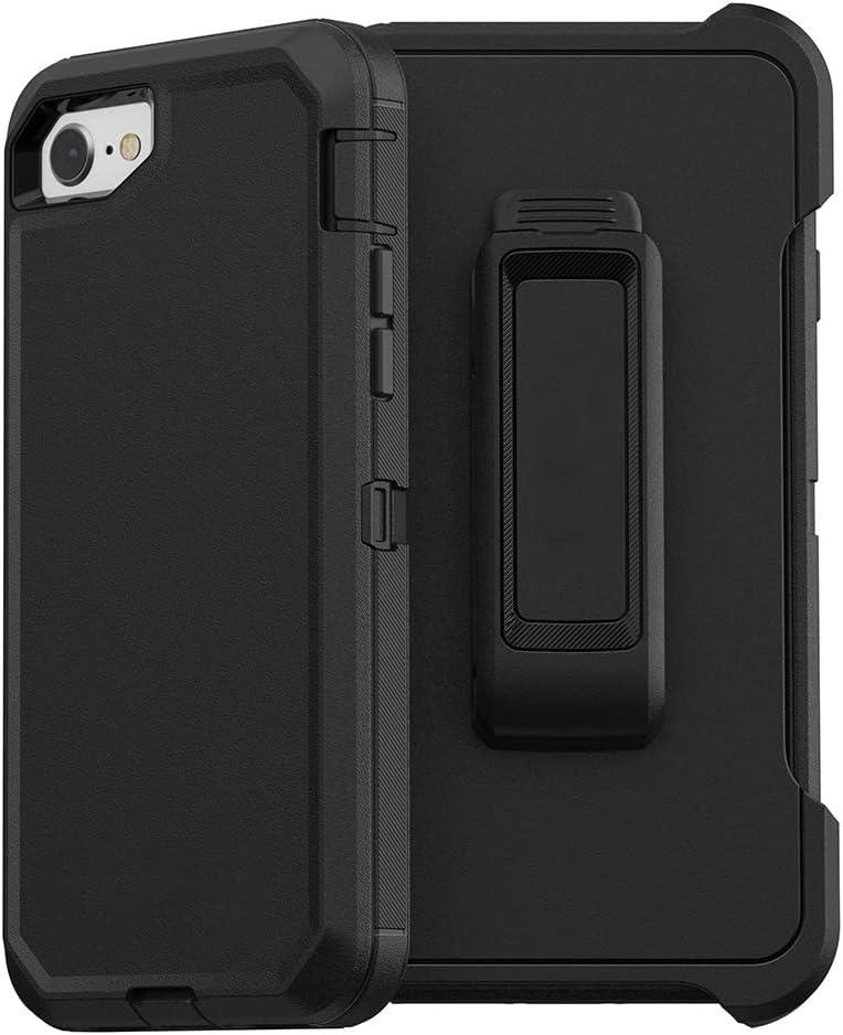 VTSOU iPhone SE 3rd & 2nd Gen Defender Case,  - Black, Rugged & Durable, with Port Protection, Includes Holster Clip Kickstand