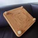 i-lan 12.5" Square Rattan Pedestal Serving Basket, Footed Wicker Bread & Fruit Bowl, 1" Shallow Decorative Tray for Coffee Tables, Kitchen Counters & Entryway Catchall, Natural Rustic Display Riser