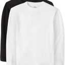 The Children's Place Baby Boys' and Toddler Basic Long Sleeve Tees (9-12 Months, Black/White 2-pack)