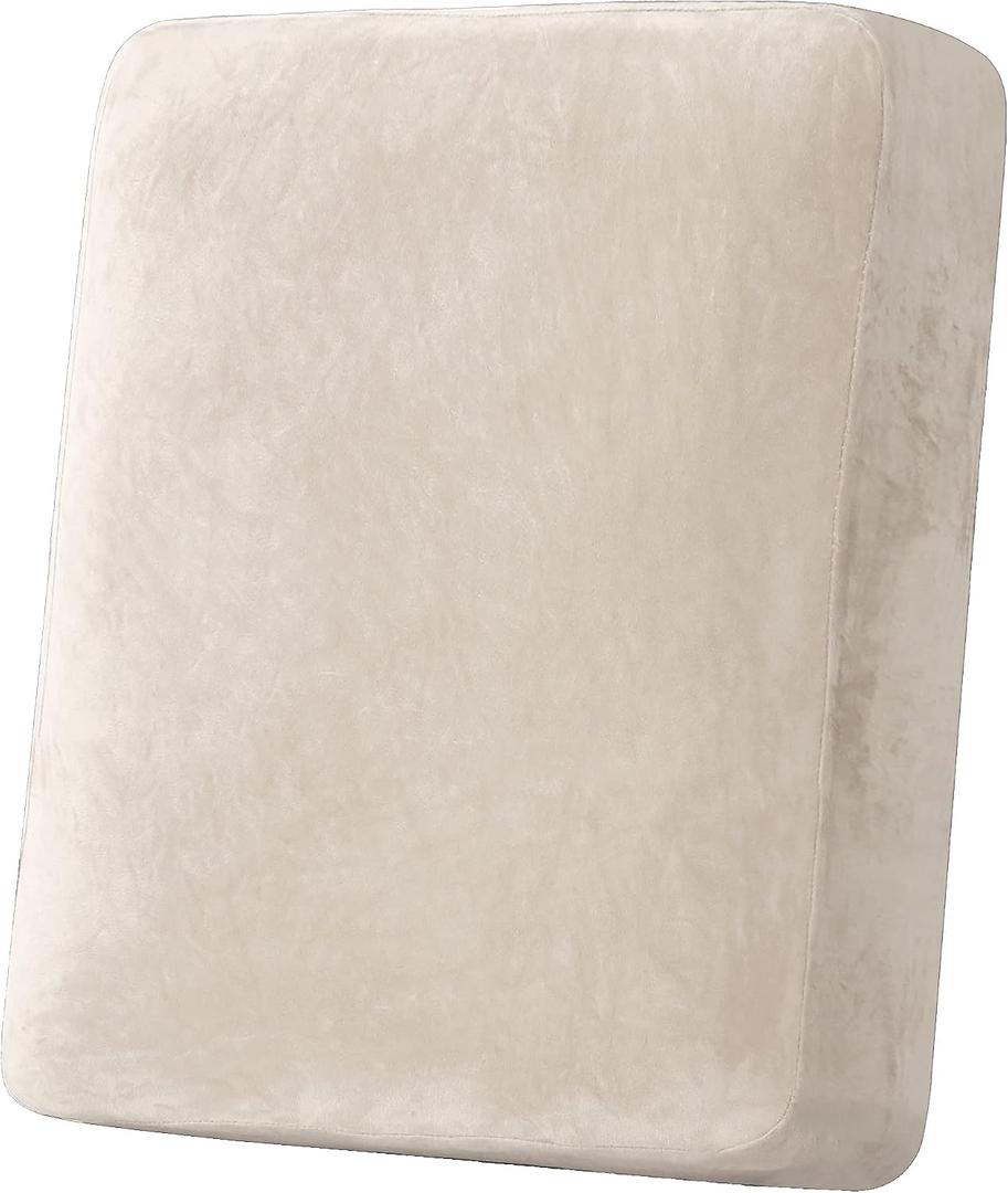 H.VERSAILTEX Velvet Stretch Couch Cushion Cover Plush Cushion Slipcover for Chair Cushion Furniture Protector Seat Cushion Sofa Cover (1 Piece Armchair Cushion Covers, Ivory, XL)