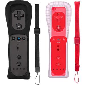 PGYFDAL 2 Packs Classic Remote Controller Compatible for Wii Wii U Console, Gamepad with Soft Silicone Sleeve and Wrist Strap (Black and Red)