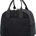 Insulated Black Lunch Bag for Men Women, Stylish Corduroy Tote with Aluminum Lining, Large Capacity Reusable Cooler for Work, Travel, Beach or Picnic, Soft Black Water-Resistant Lunch Box