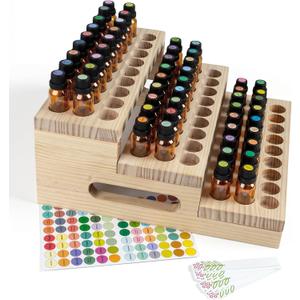 Essential Oil 72 Slots Storage Box Wooden Essential Oils Display Organizer Stand Holder for 15 ml Bottles Nail Polish Collection.