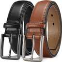 CHAOREN Leather Dress Belt Men 2 Pack - 1 3/8" Mens Belts for Work Business Casual Jeans (Black/Tan)