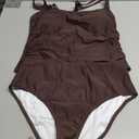 ZAFUL Women's Tankini Swimsuits Tummy Control Swimwear Two Piece Bathing Suits Swim Top with High Waisted Bottom (Medium, Brown)