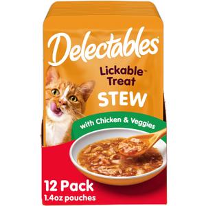 Hartz Delectables Stew Lickable Wet Cat Treats for Adult & Senior Cats, Chicken & Veggies, 1.4 Ounce (Pack of 12), Best By: Feb 22, 2027