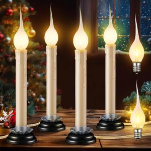Enhon 4 Pack Electric Window Candle Lights, 7 Inch Christmas Window Candles Plug in with LED Silicone Bulb, 120V C7 0.6W Warm White Country Rustic Candle Light with 5 FT Cord and On/Off Switch
