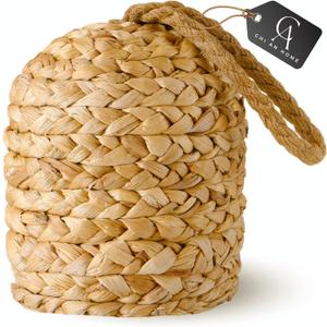 4.4lb Natural Wicker Door Stopper, Floor-Friendly, Rustic Cylinder Door Stop, Cute Door Stopper, Stylish Home Decor Solution for Boho Farmhouse Style Decor, 6.3" D x 4.7" H