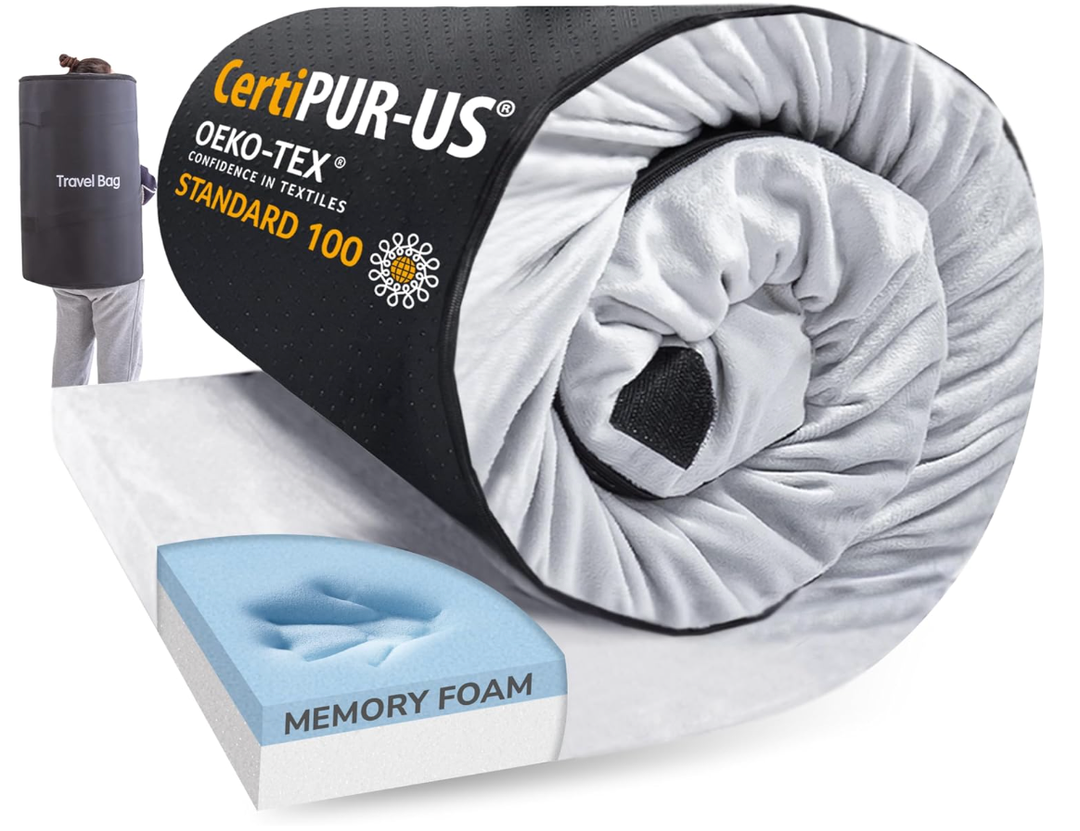 Memory foam camping Mattress, Single, 73 x 24 x 3 in, Grey