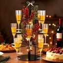 Acellegic 3 Tiers Christmas Black Cocktail Tree Stand with 12 Holders 12 Pcs 10 oz Wine Glass Tree Drink Holder Display Tower with Light Pinecone Branch for Party Champagne Bar Bridal Shower Wedding