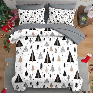 Christmas 7 Pcs Comforter Set Queen Size, Christmas Winter Bedding for Kids and Adults, Cute Tree Happy Bed Sheet Sets with Fitted Sheet 2 Pillowcases & 2 Shams for Bedroom Bed Decor