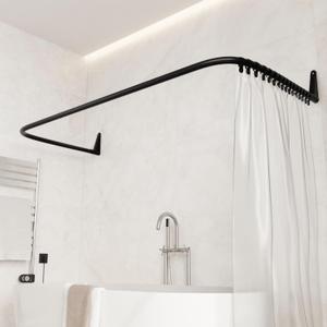 Erica 4 in 1 L & U-Shaped Shower Curtain Rod for Bathtubs, 27.5x65x27.5 Inches, Wall-Mounted Shower Curtain Pole, No Ceiling Support Needed, Curved Shower Rail, Black Powder-Coated Steel