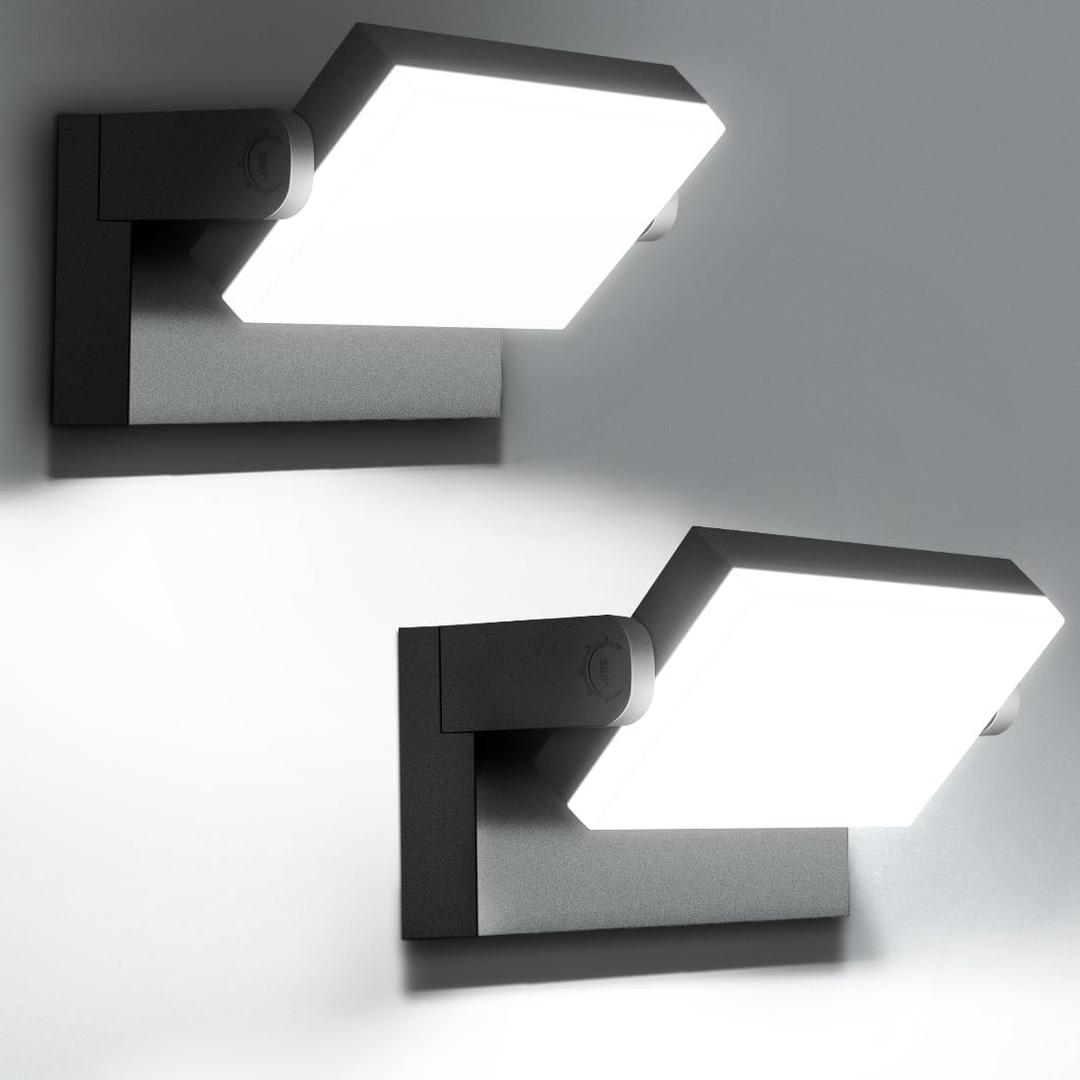 Juyace 2-Pack 60W LED Wall Pack Light, 6000LM Hardwired Outdoor Security Lights (No Motion Sensor/Photocell), IP65 360 Adjustable, Milky White Lens for Garage, Patio, Entryway (Medium Areas Only) (Black)
