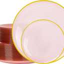 100PCS Pink Plastic Plates-Crystal Design Pink Disposable Plates with Gold Rim, Fancy Disposable Plates Include 50 Dinner Plates, 50 Dessert/Salad Plates for Party & Wedding