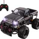 Big Wheel Beast RC Monster Truck Remote Control Doors Opening Car Light Up Headlights Ready to Run INCLUDES RECHARGEABLE BATTERY 1:14 Size Off-Road Toy (Black)