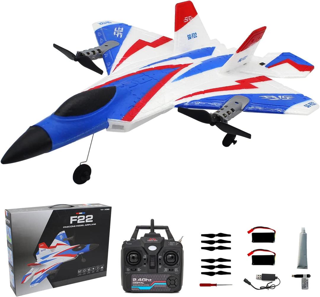 RC Plane 4 Channel Remote Control Airplane, F-22 RC Airplane for Beginners Adult with Stunt Flying Xpilot Stabilization System & Aerobatic, Two Batteries, Gift Toy for Kids