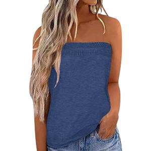 IWOLLENCE Women's Floral Tube Tops Casual Summer Backless Strapless Top Sleeveless Bandeau Tanks Shirt (Blue, M)