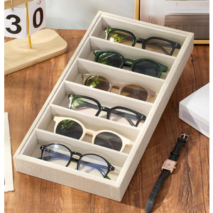 Juexica 2 Pcs Velvet Sunglasses Organizer Tray 6 Grid Sunglass Organizer Velvet Tray Stackable Glasses Display Case for Women Glasses Jewelry Display Watch (Beige)