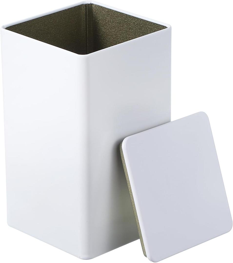 PATIKIL Metal Tea and Tin Set 3.35"x3.35"x5.91", Airtight Storage Square Container with Lid for Loose Tea Coffee Candy Treats Gifts Spice DIY, White