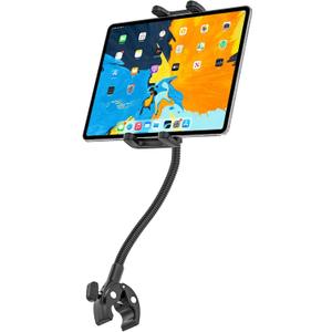 Gooseneck Tablet Holder with Flexible Long Arm, Anti-Slip iPad Clamp Mount for Treadmill/Spin Bike/Stroller/Wheelchair/Elliptical/Boat/Mic Stand/Peloton/Indoor Cycle, Fits 4-13" Device