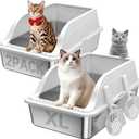Stainless Steel XL Cat Litter Box for Cats, High-Sided Design Prevents Urine Leakage, Non-Stick, Easy to Clean, Includes Scoop, Gray XL 2 Pack