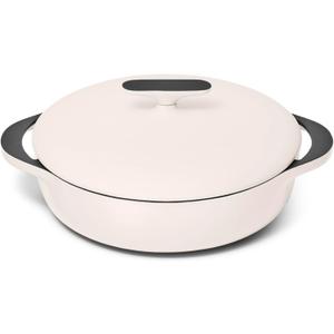 Caraway Enameled Cast Iron Braiser - 3.5 qt Braiser Pan - 3 Layer Enamel Coating - No Seasoning Required - Compatible With All Stovetops - Oven Safe - Free From Forever Chemicals - Cream