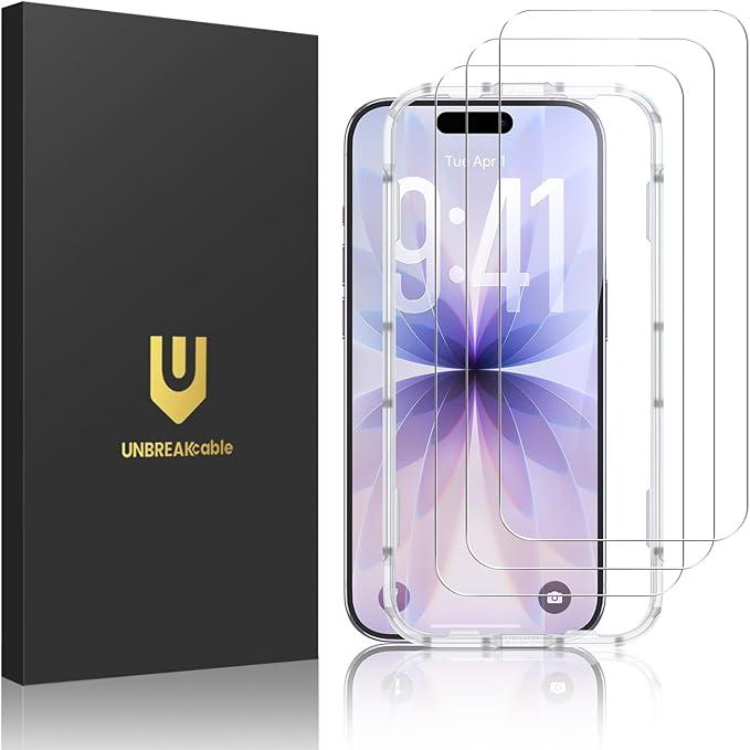 UNBREAKcable 3-Pack Screen Protector for iPhone 17 Pro, Double Shatterproof Tempered Glass [Easy Installation Frame] [9H Hardness] [99.99% HD Clear] [Case Friendly] for iPhone 6.3 inch
