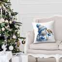 Gqtt Blue Christmas Pillow Covers 18x18 - Blue and White Winter Snowman, Bird Throw Pillow Covers, Snowman Christmas Decorations