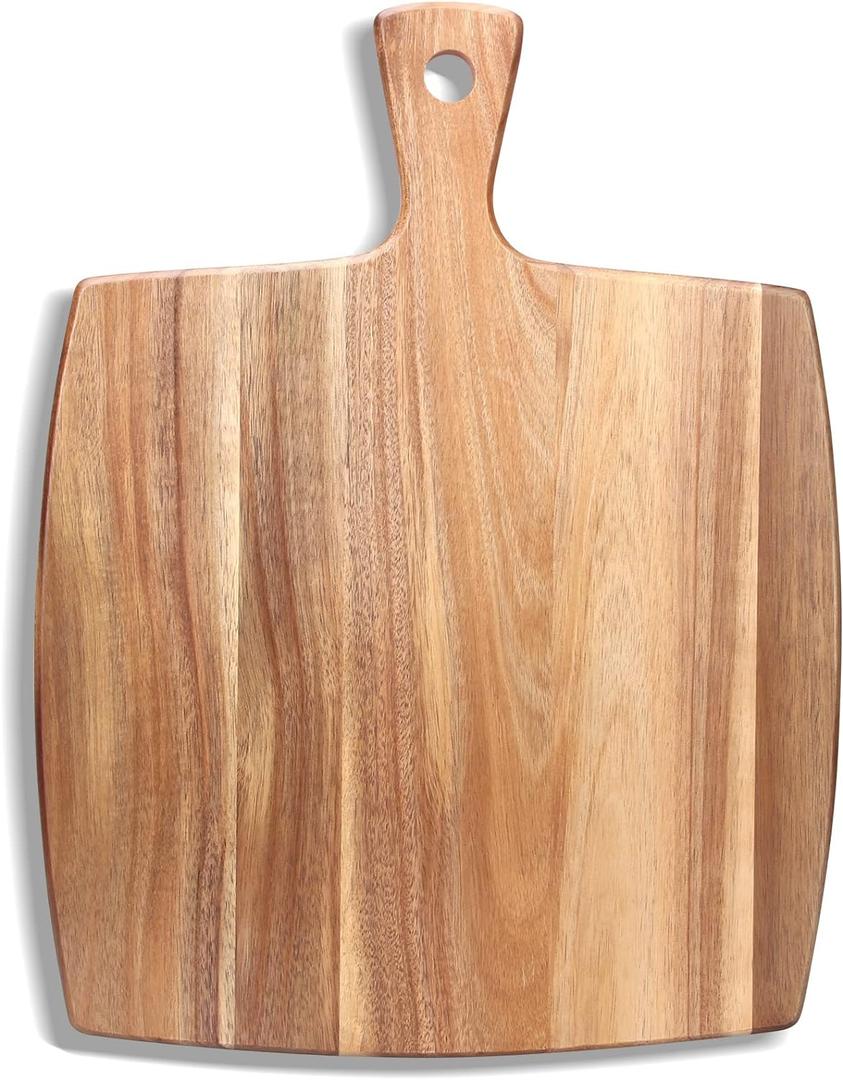 Large Acacia Wood Cutting Board with Handle 17"x13" Big Wooden Charcuterie Boards Butcher Block Meat Cutting Boards for Kitchen Decor Bread Cheese Serving Platter Thick Teak Chopping Board Food Tray (17"L x 13"W)