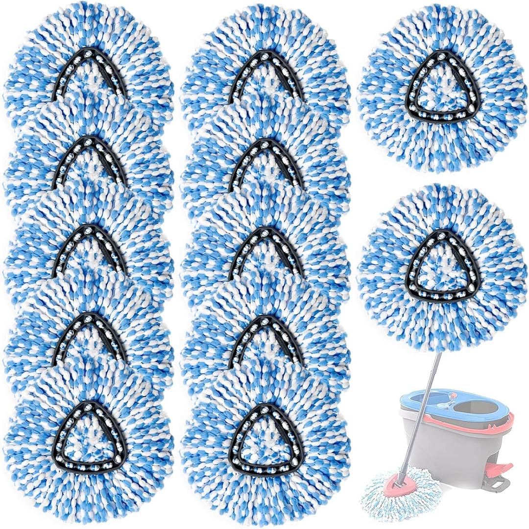 12 Packs Spin Mop Replacement Head, Only Fit for RinseClean 2-Tank System, Microfiber Spin Mop Refill Head Replacement Easy Wring Mop,Spinning Mop Replace Head for Floor Cleaning (12Pack)