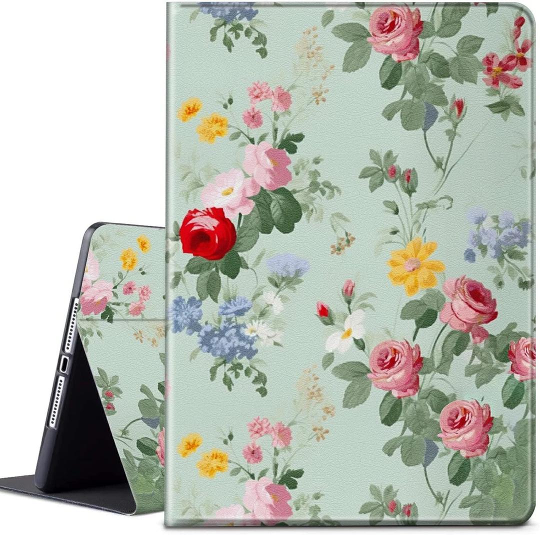 Case for All-New Kindle Fire 7 Tablet (9th/7th/5th Generation, 2019/2017/2015 Release),Lightweight Protective PU Leather Smart Stand Cover with Auto Wake Sleep - Rose Floral Flower
