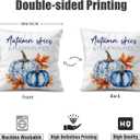 2 x Fall Throw Pillow Cover 18x18 Inch  White Linen Autumn Cushion Cover with Blue Pumpkins and Orange Leaves  Double-Sided Print, Farmhouse Thanksgiving Pillowcase for Sofa Couch Bed