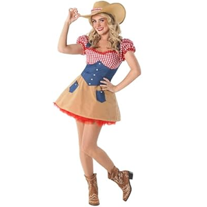fun shack Women's Cowboy Costume Denim Dress Hat Halloween Cowgirl Outfit Western Size s
