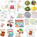 Marspark 12 Sets 100th Day of School Iron on Transfer Decals, Heat Transfer Patches DIY Craft Kit, Pompoms Buttons Wiggle Eyes Gem Popcorn Gum Machine Stickers for Party School Clothing T-Shirt Bag