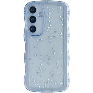 GUNPRIO Glitter Case for Galaxy S24, Cute Wave Frame Curly Shape Sparkly Shiny Cover, Samsung Galaxy S24 Bling Cover Stylish Durable Protective Case for Girls Women, Blue