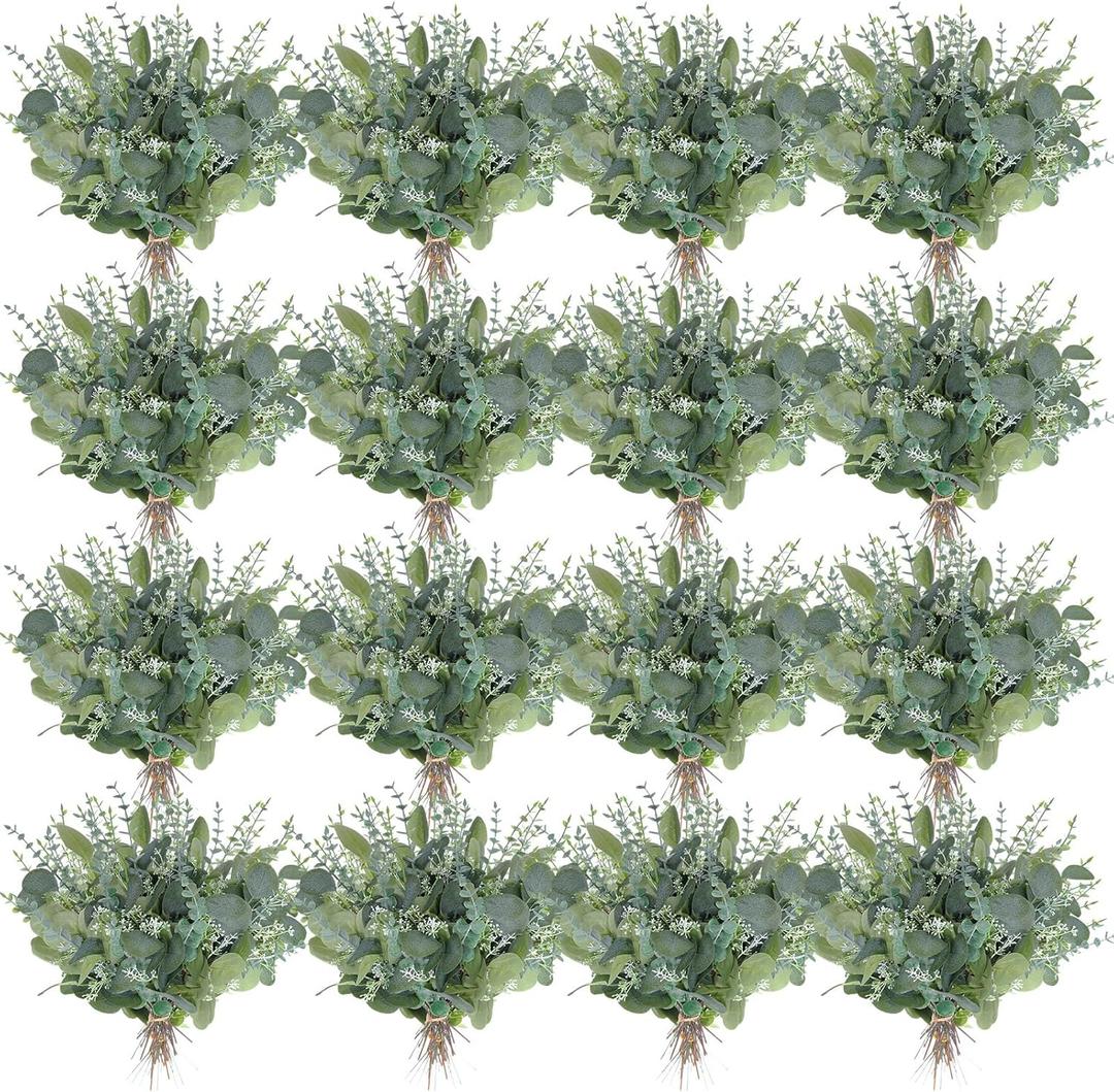 Tigeen 300 Pcs 2 Kinds Mixed Bulk Artificial Silver Dollar Eucalyptus Leaves Stems Greenery Fake Plant Branches for Wedding Bridal Bouquets DIY Home Decor (Green)