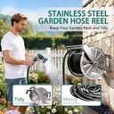 Stainless Steel Garden Hose Reel with 5/8" x 100 ft Heavy Duty Hose, Wall Mount Water Hose Holder, Hose Reels with Crank Handle for Outside, Lawn, Yard, Garage