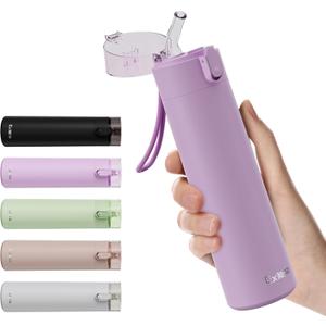 9oz Small Water Bottles with Straw, Mini Water Bottle with One-Hand Open Design, Leak-Proof Locking Lid for Hot&Cold Drinks, Small Travel Water Bottle - 100% Leakproof for School, Travel...(Lilac)