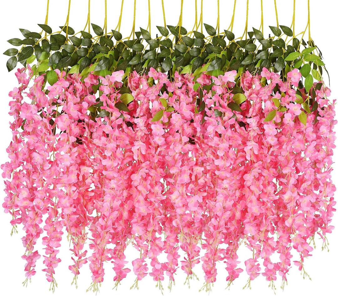 DearHouse 6 Pack Artificial Fake Wisteria Vine Ratta Hanging Garland Silk Flowers String Party Home Wedding Decor, 3.75 Feet/Piece,Pink