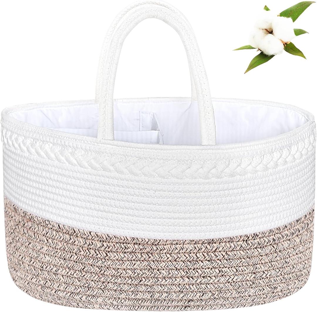 ABenkle X-Large Diaper Caddy Organizer, Boho Rustic Cotton Rope Nursery Baby Basket, Changing Table Organizer for Baby Diaper Storage and Baby Shower