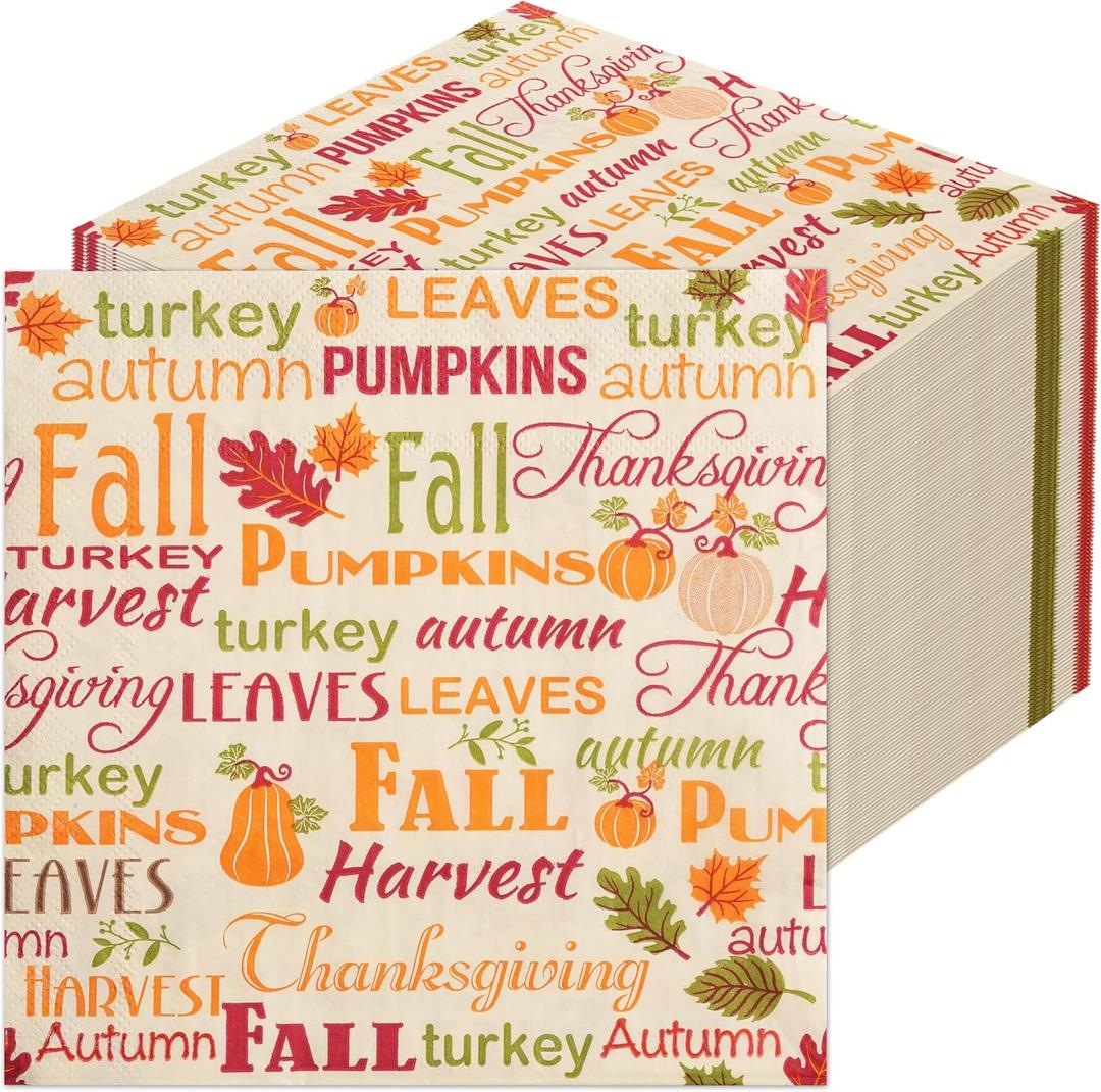 Fall Napkins Thanksgiving 50PCS 6.5X6.5 Disposable Paper Napkins for Fall Party Supplies Thanksgiving Dinner Party Table Decorations