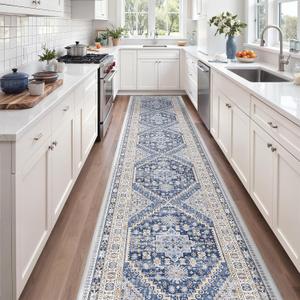 zesthome 3x14 Runner Rug Non Slip,Washable Hallway Runner Rug,Blue