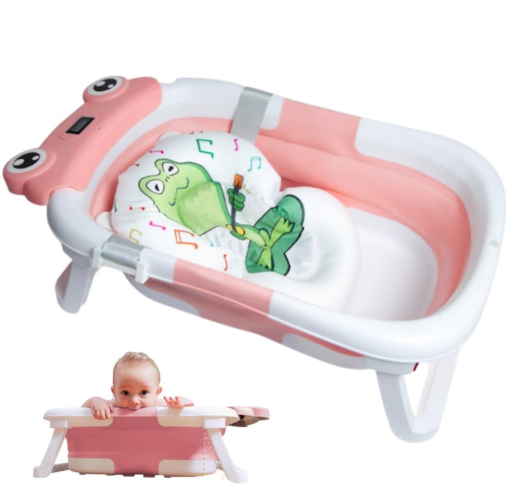 Rylor Baby Bathtub for Newborns & Infants 012 Months  Foldable, Compact, NonSlip Bath Tub with Adjustable Cushion  Safe & Comfortable Bath Seat  Perfect for Home & Travel (Pink)