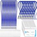 Marspark 100 Sets Clear Name Tags with Lanyard, Lanyards for ID Badges Reusable Strap with ID Holder Plastic Name Badges for Adults Business School Church Conference (Blue)